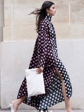 H&M Two-Tone Polka Dot Midi Dress in Black and Pink